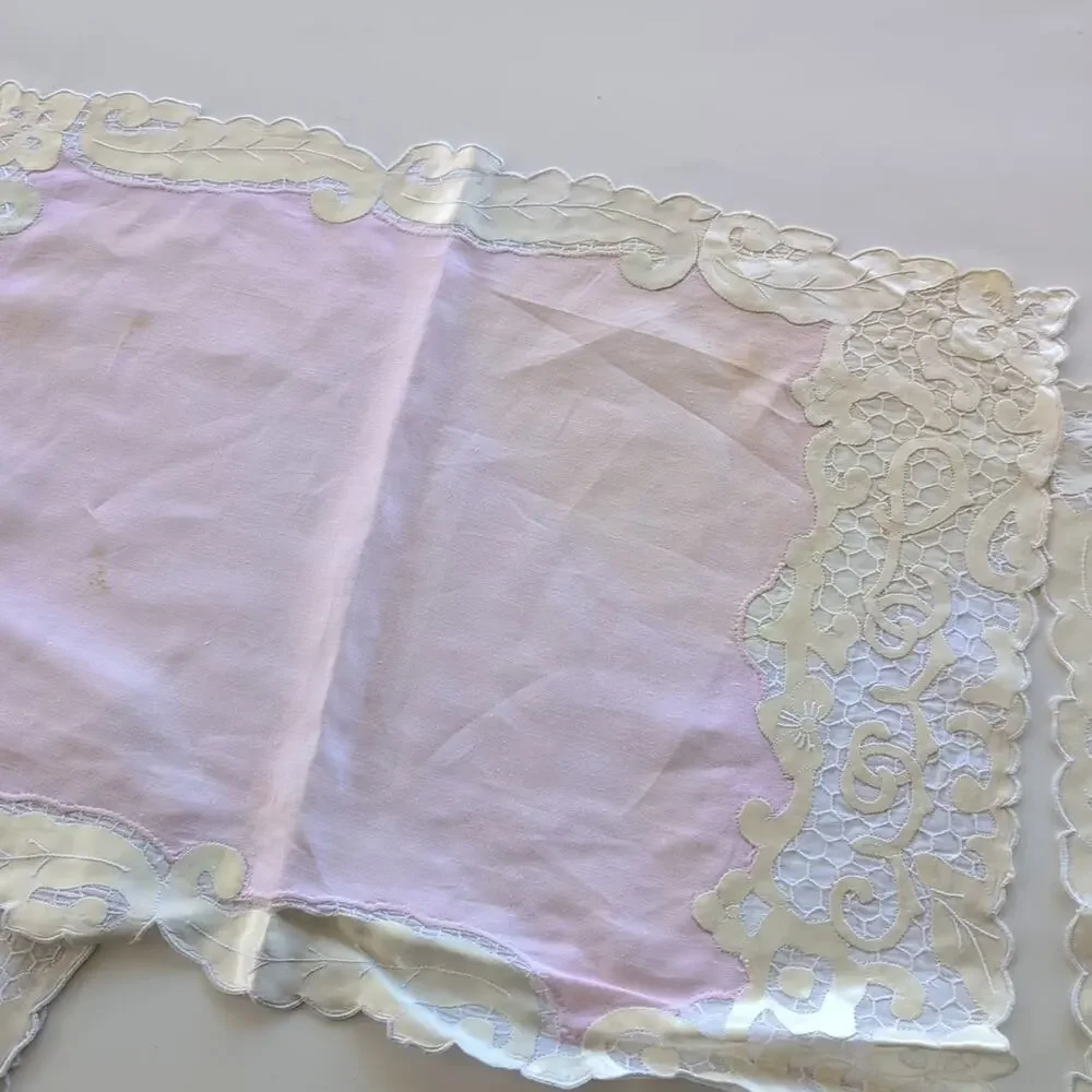 Vintage Pink & Ecru Hostess Set: Placemats, Napkins, Coasters, 6 sets, 18 pieces